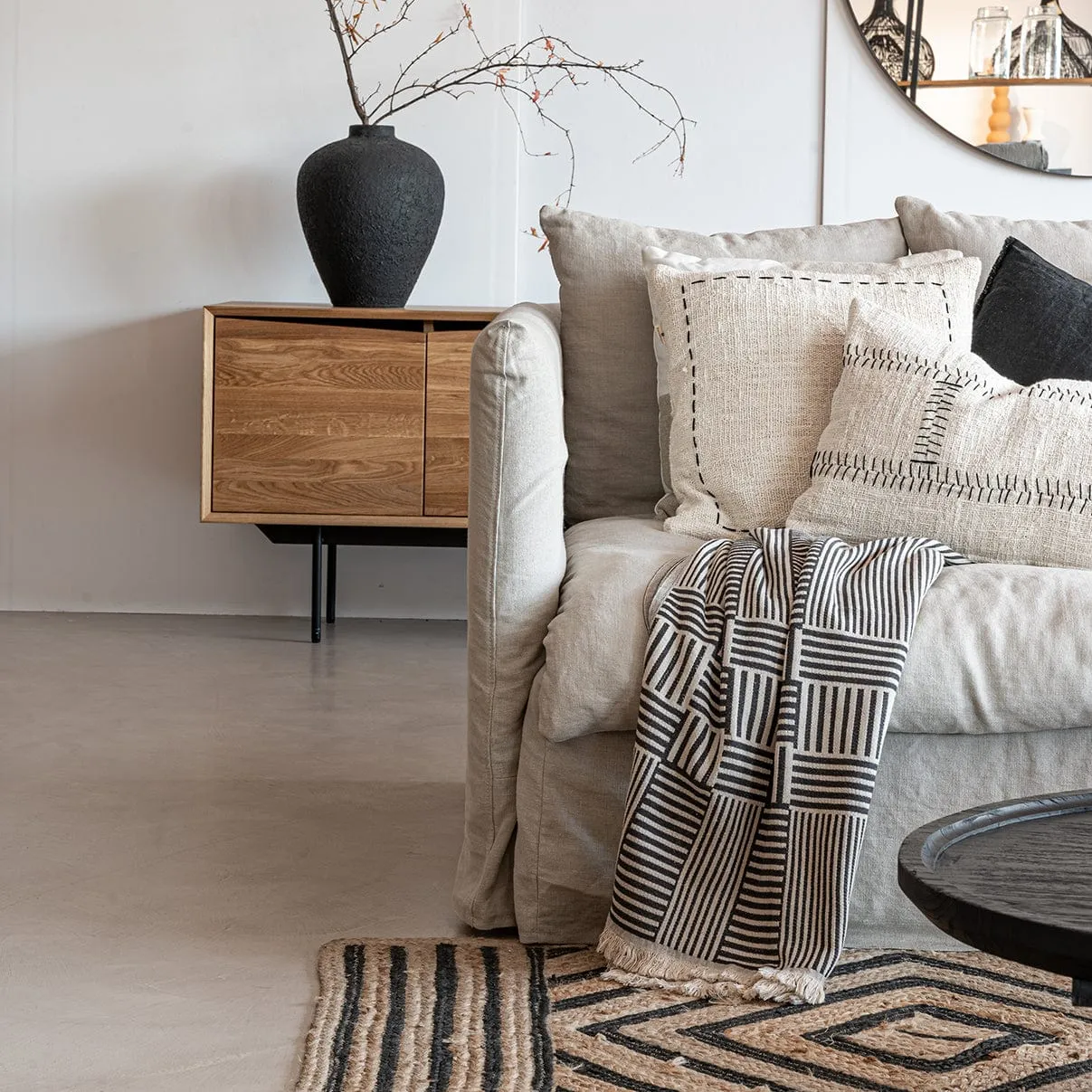 Fouta Throw Stripes | Natural / Stonewashed Black | 140x180cm