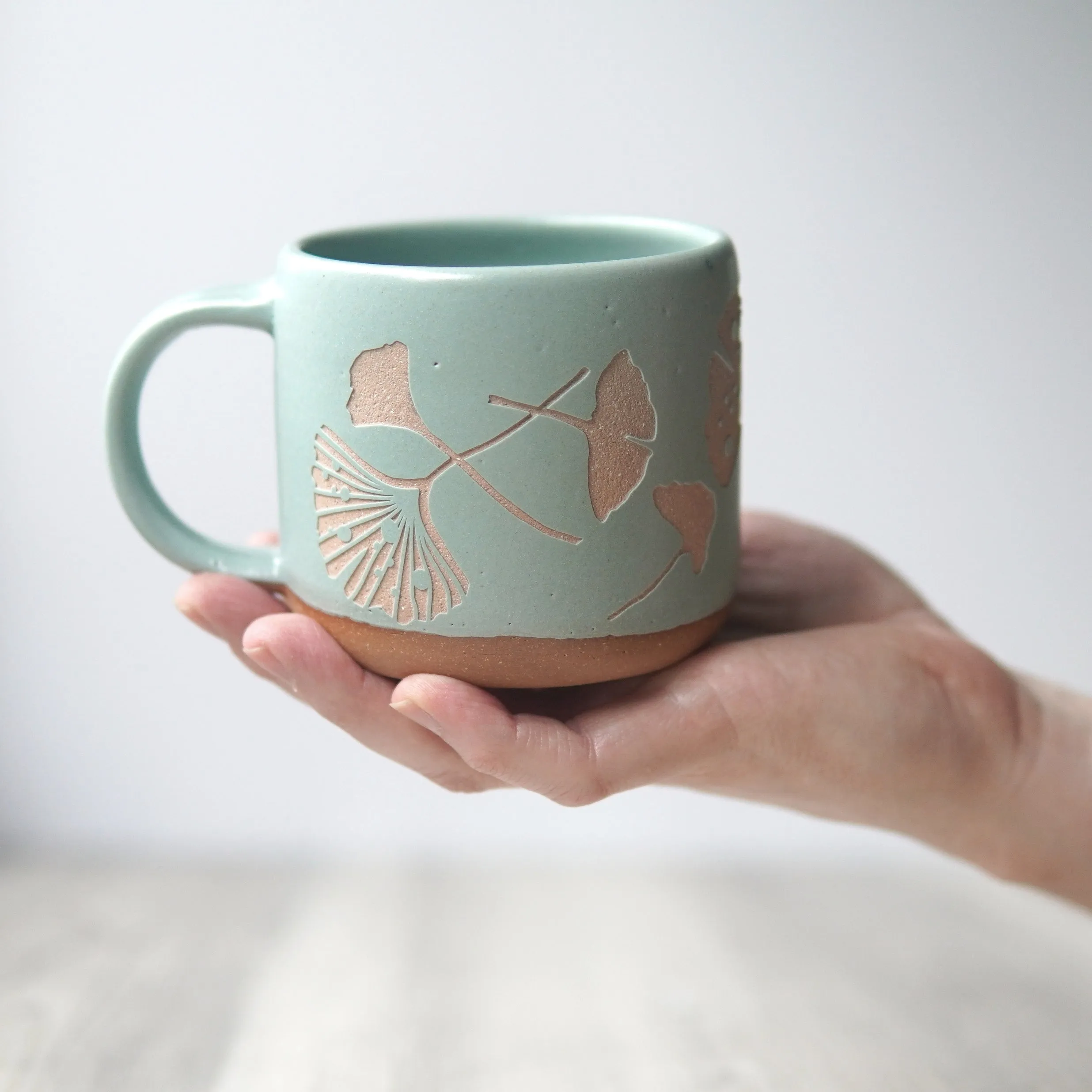 Ginkgo Leaves Mug, Forest Style Handmade Pottery