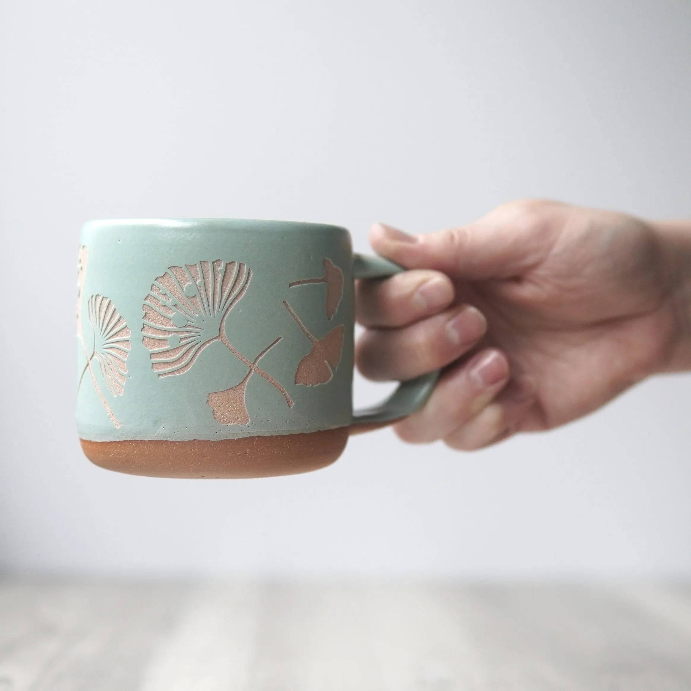 Ginkgo Leaves Mug, Forest Style Handmade Pottery