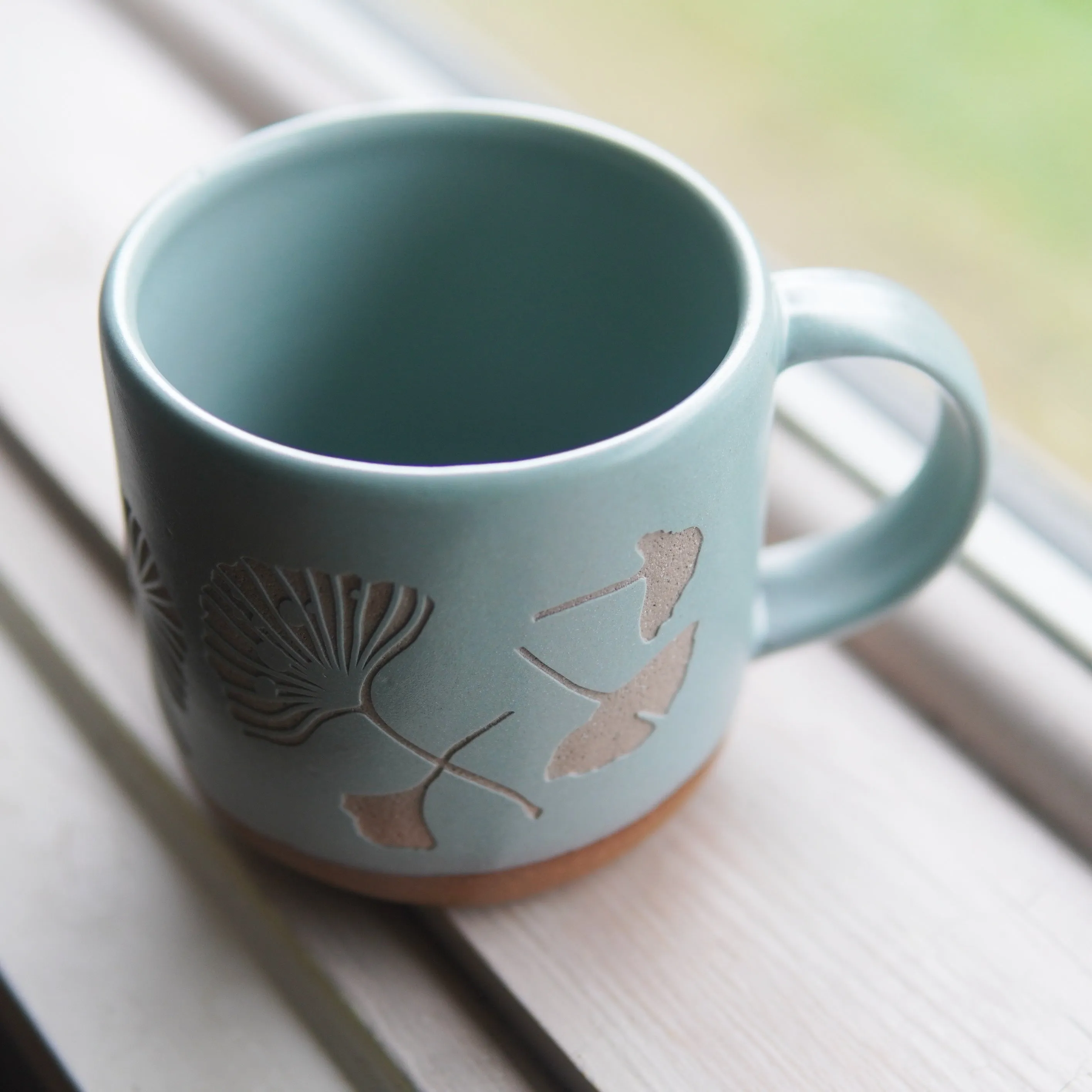 Ginkgo Leaves Mug, Forest Style Handmade Pottery