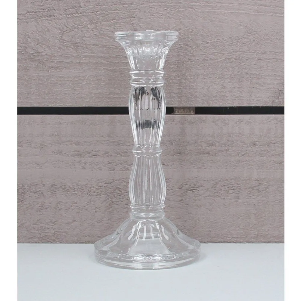 Gisela Graham 20cm Clear Moulded Glass Candlestick Holder