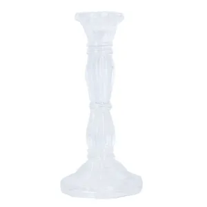 Gisela Graham 20cm Clear Moulded Glass Candlestick Holder
