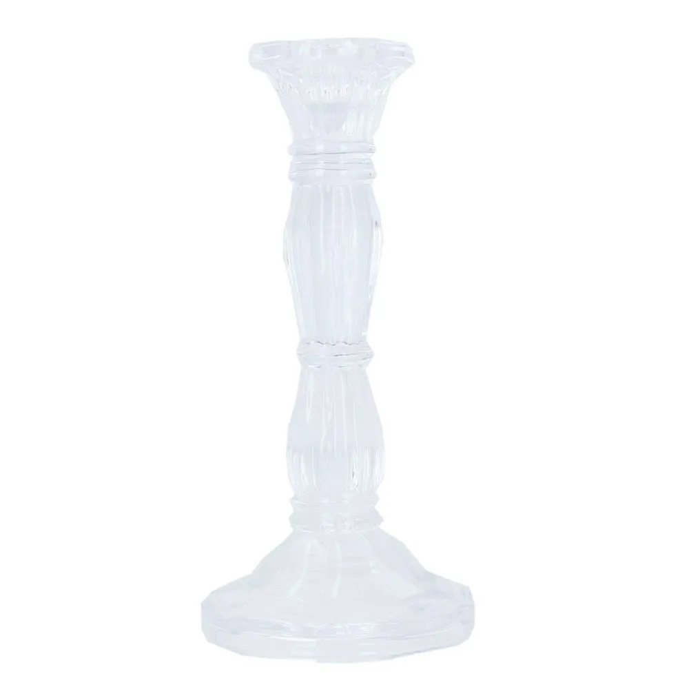 Gisela Graham 20cm Clear Moulded Glass Candlestick Holder