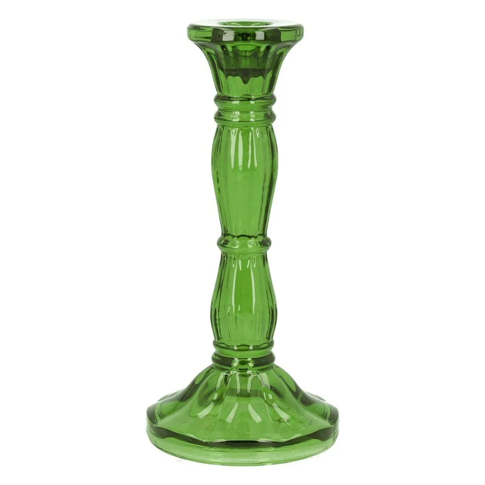 Gisela Graham 20cm Green Glass Moulded Candlestick
