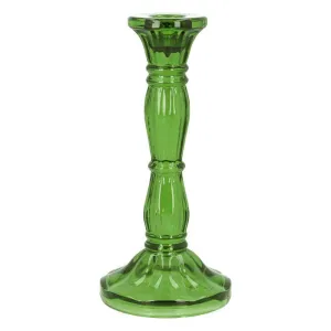 Gisela Graham 20cm Green Glass Moulded Candlestick