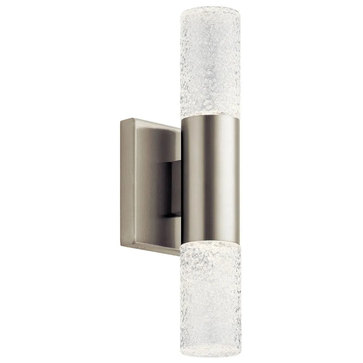 Glacial 17" 2-Lights LED Wall Sconce With Clear Textured Glass, Brushed Nickel Finish