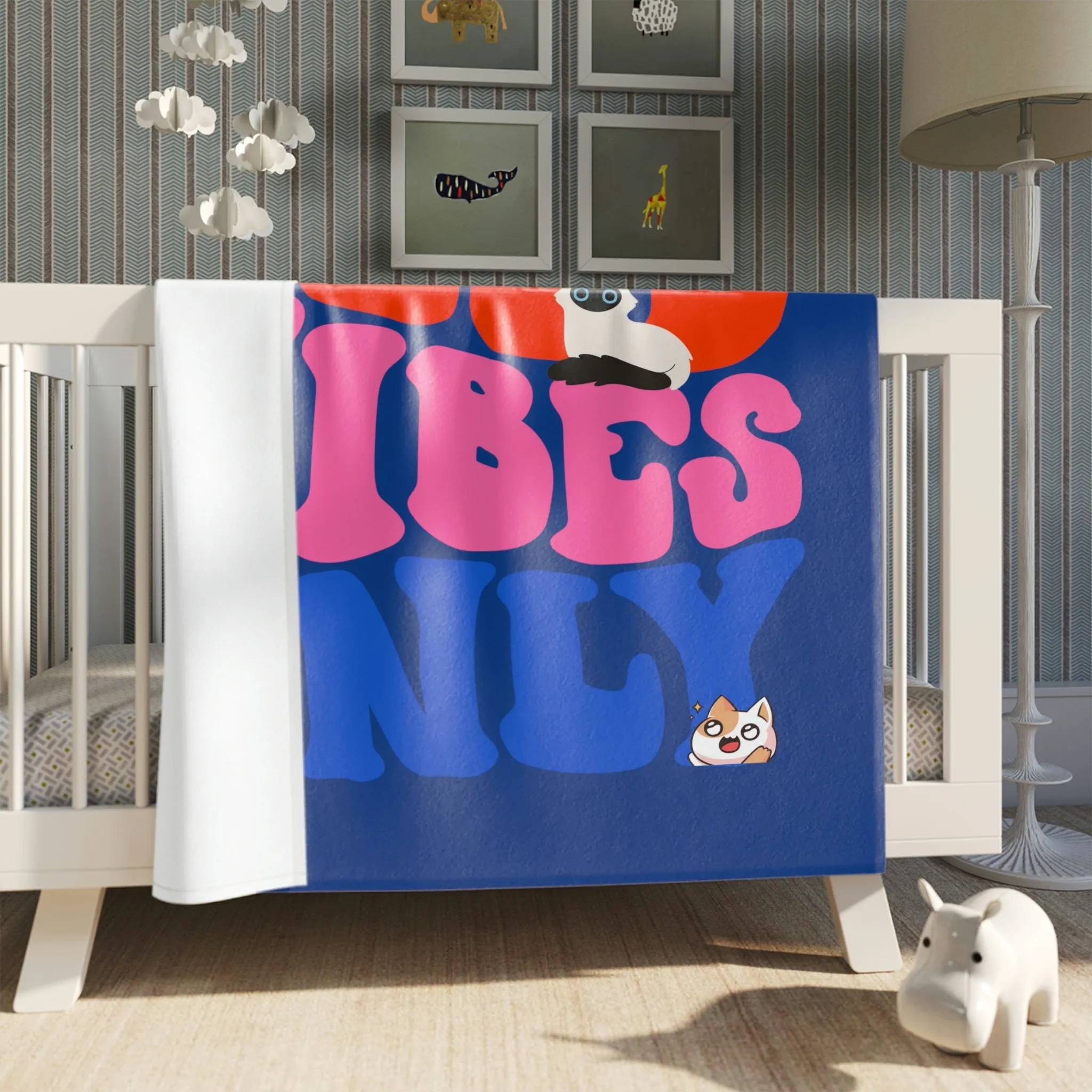 Good Vibes Only Cat POD Throw Blanket