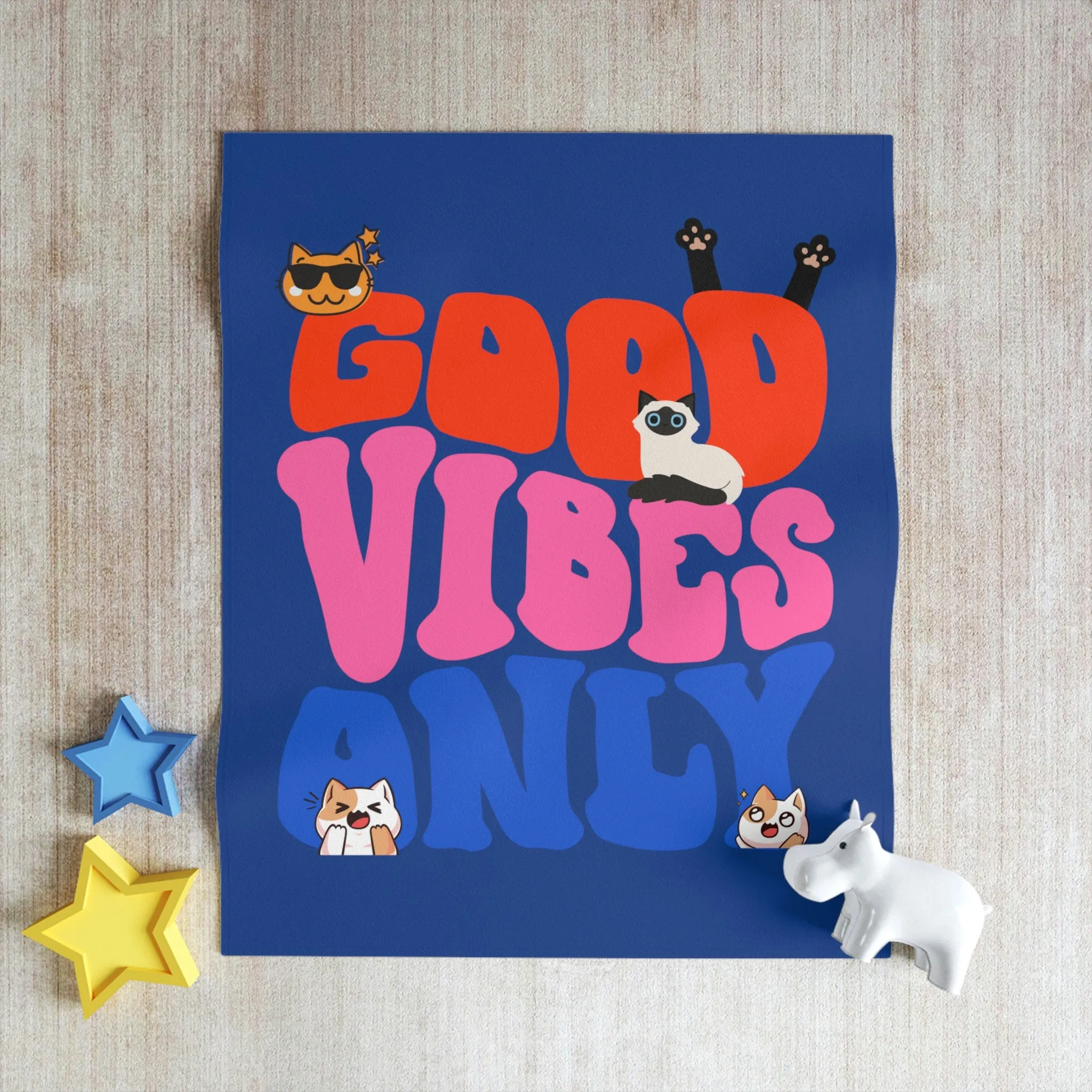 Good Vibes Only Cat POD Throw Blanket