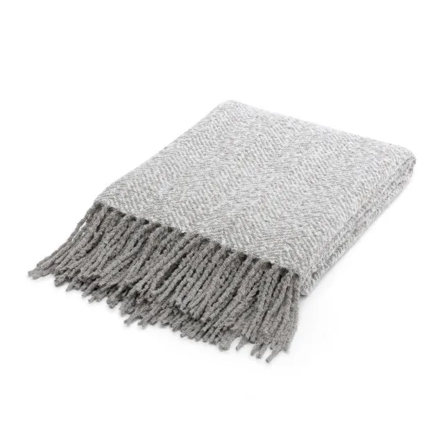 Gray Herringbone Fringed Blanket