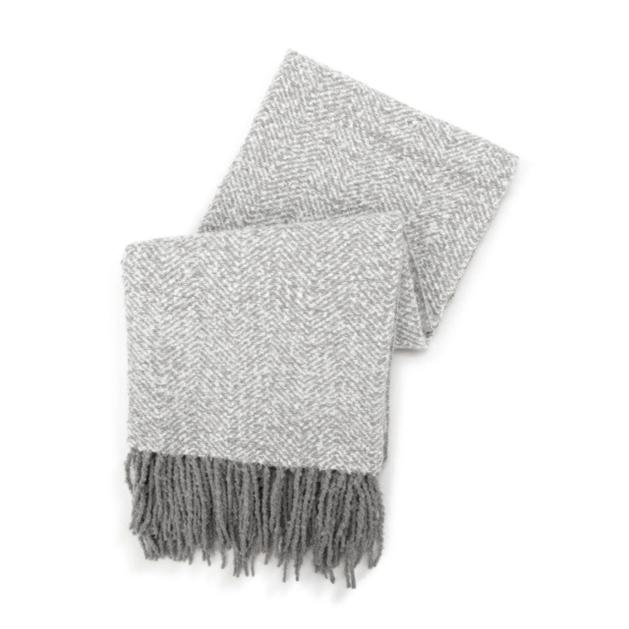 Gray Herringbone Fringed Blanket