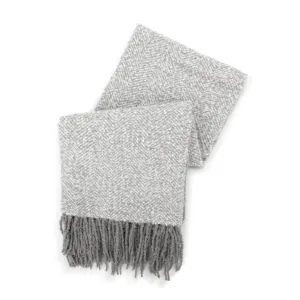Gray Herringbone Fringed Blanket