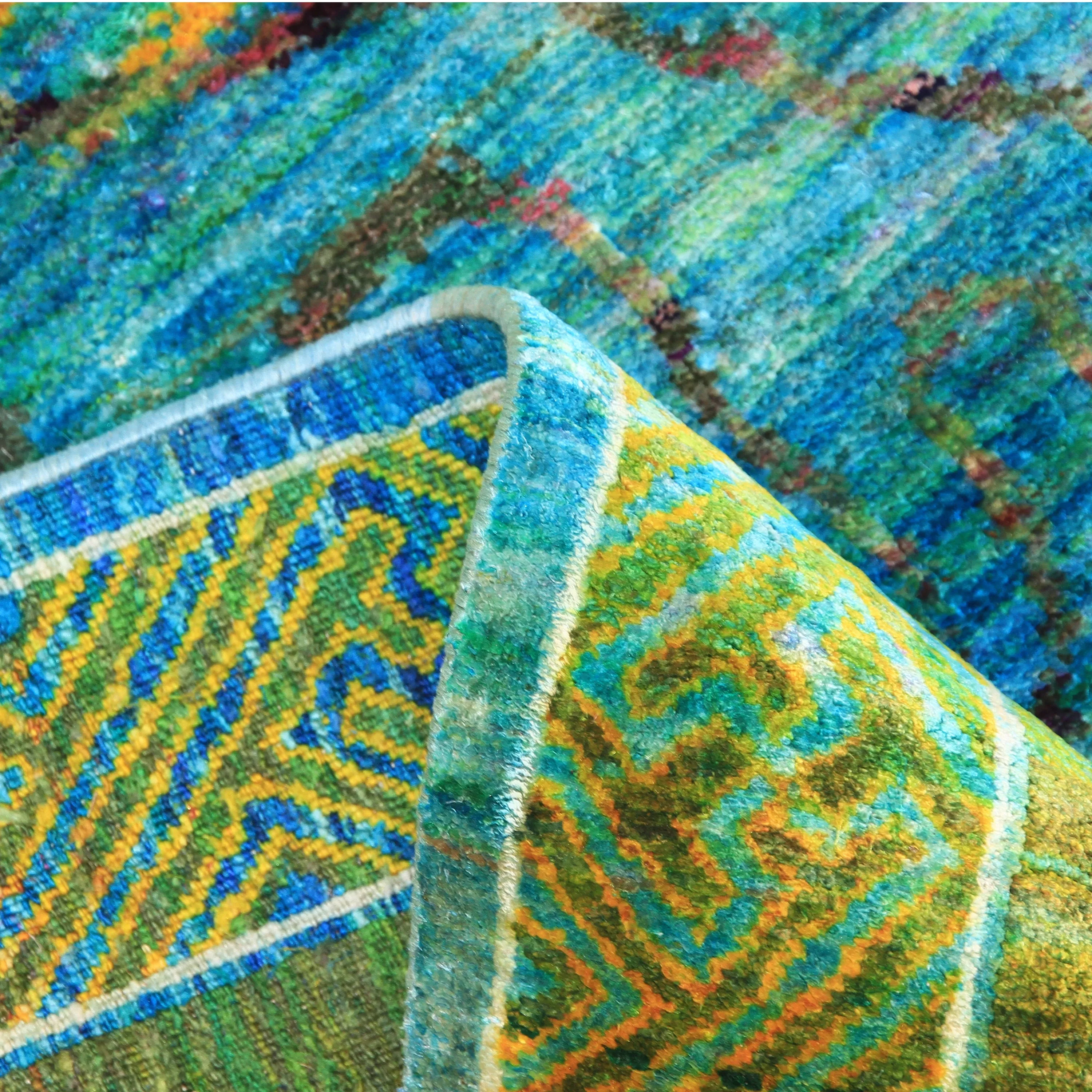 Green & Blue Alchemy Transitional Silk Rug - 4'8" x 6'9"