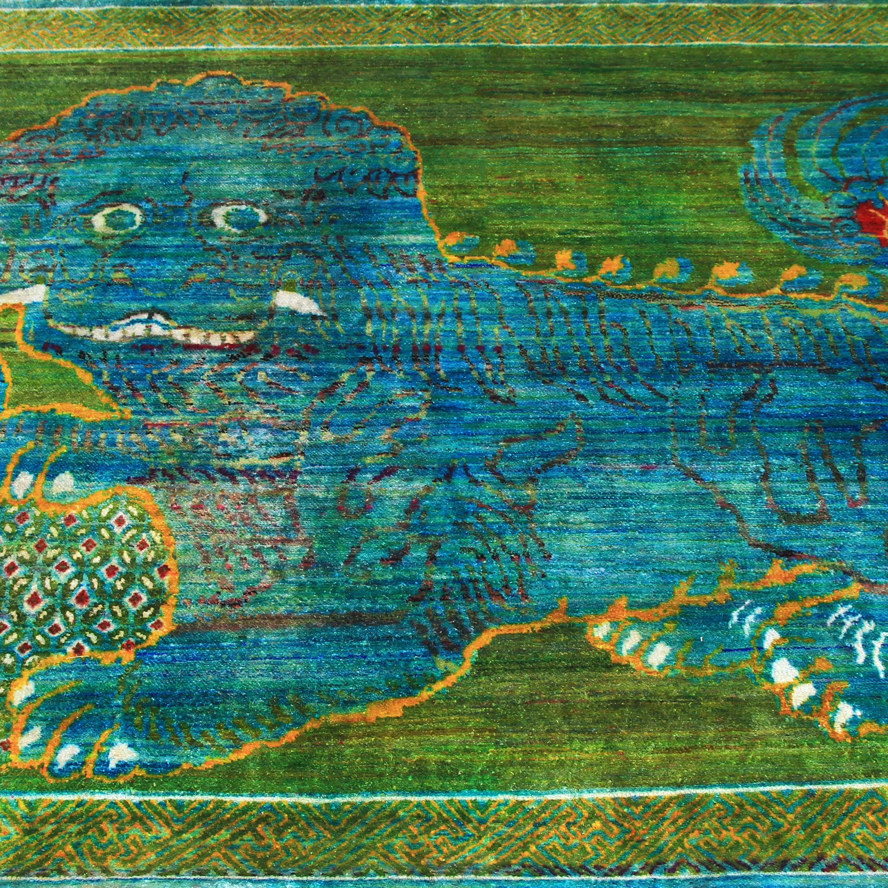 Green & Blue Alchemy Transitional Silk Rug - 4'8" x 6'9"