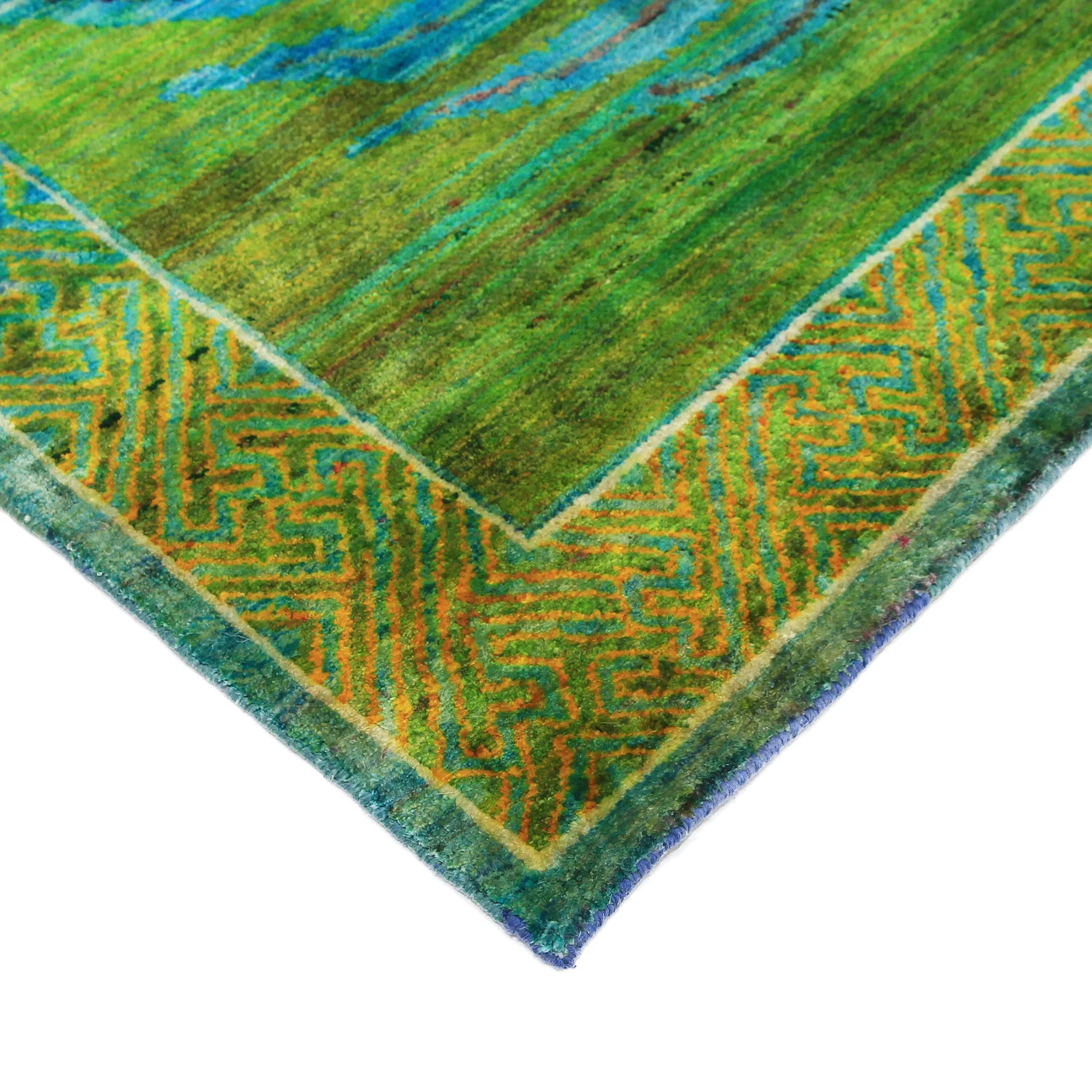 Green & Blue Alchemy Transitional Silk Rug - 4'8" x 6'9"