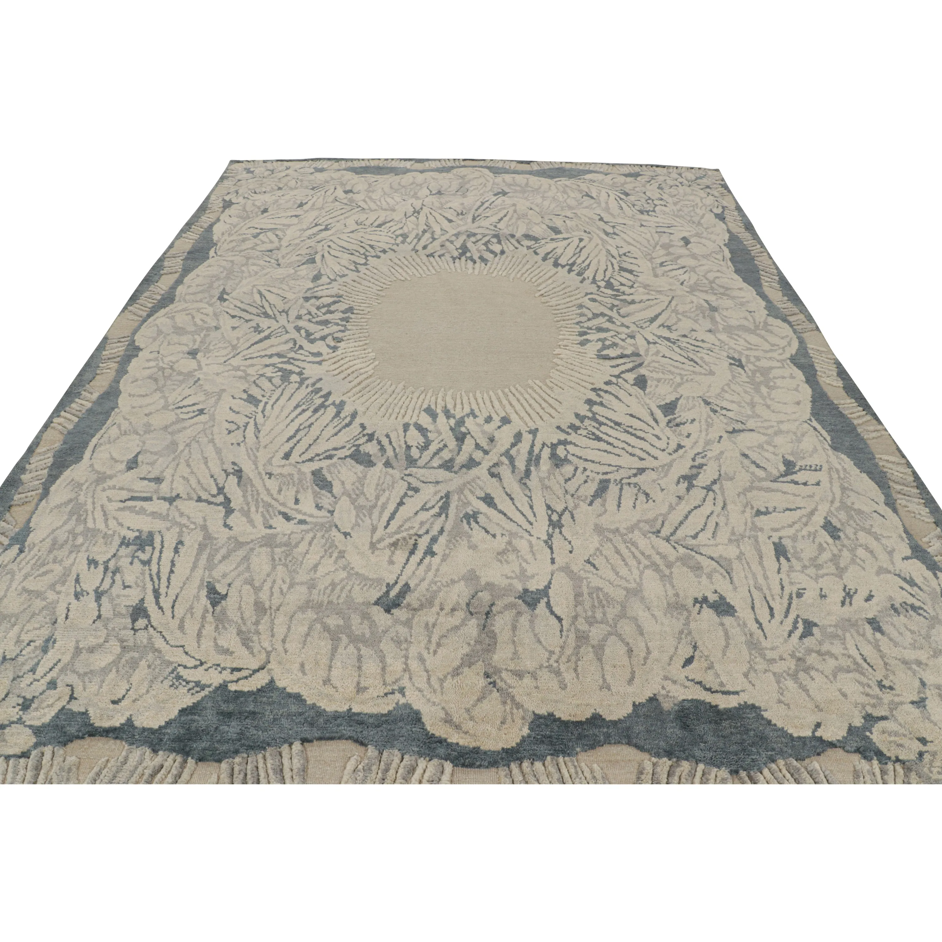 Grey & Blue Contemporary Art Deco Wool Rug - 8'11" x 12'