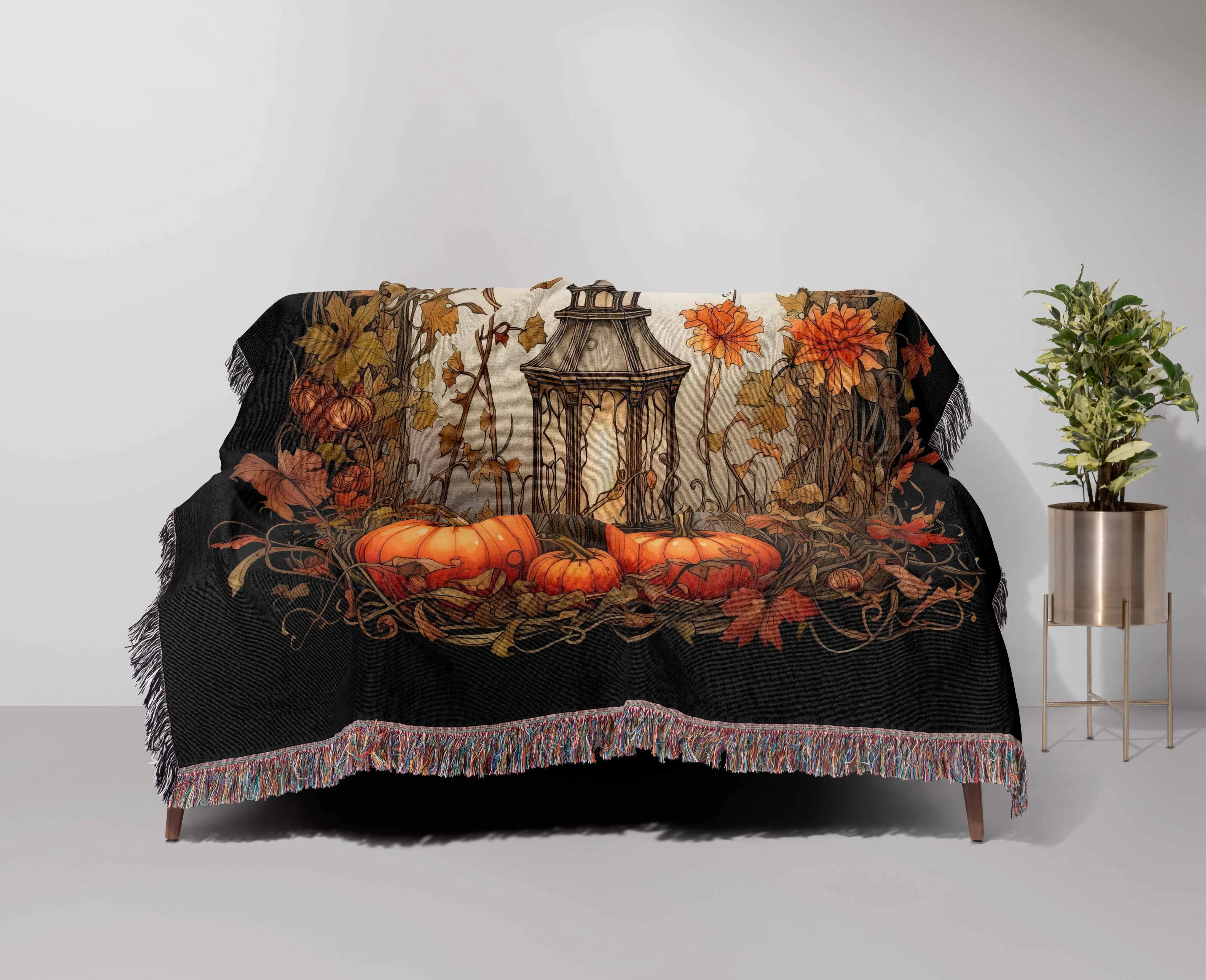 Halloween Lantern Pumpkin Pattern 50" x 60" Gift Woven Jacquard Blanket