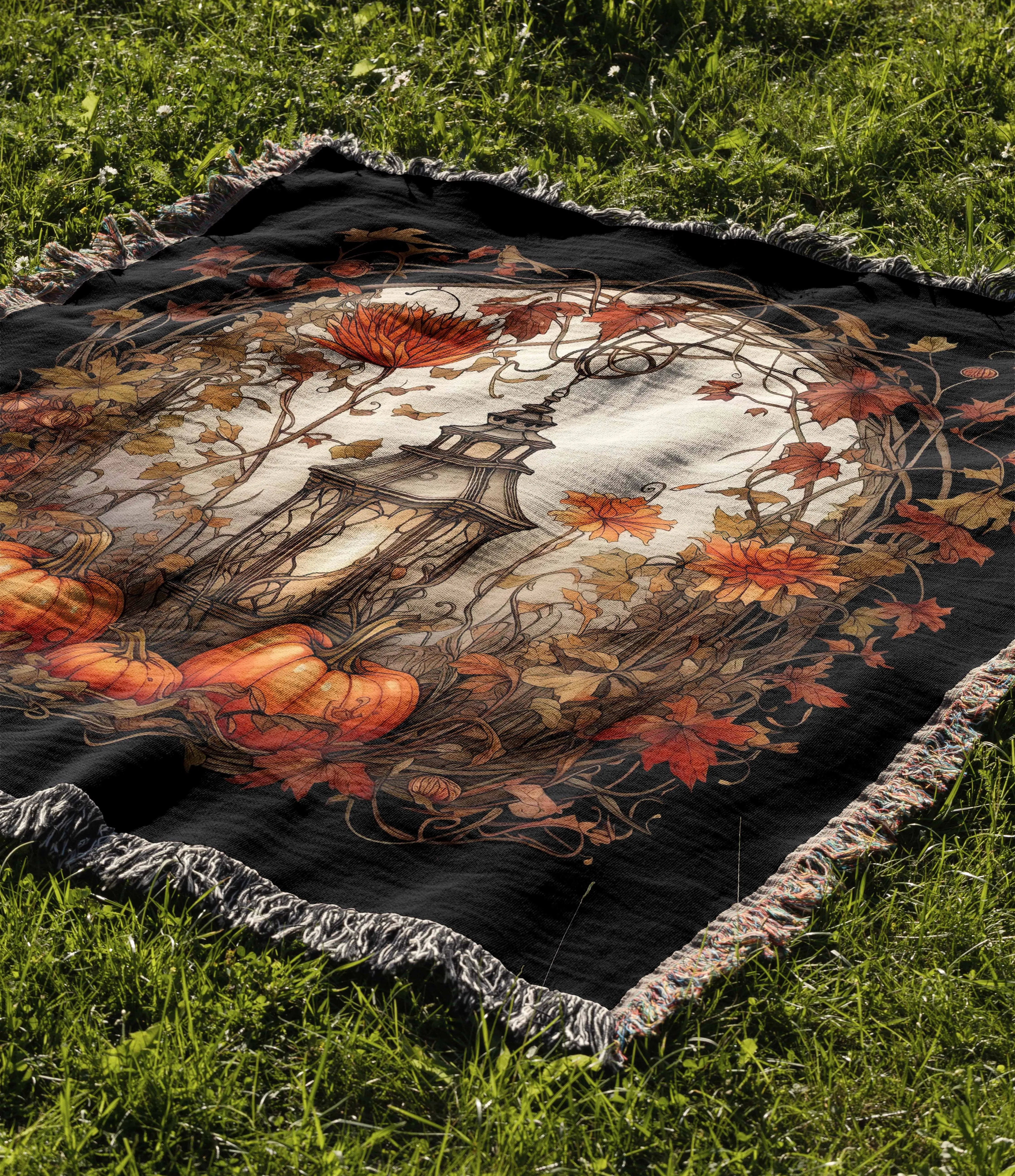 Halloween Lantern Pumpkin Pattern 50" x 60" Gift Woven Jacquard Blanket