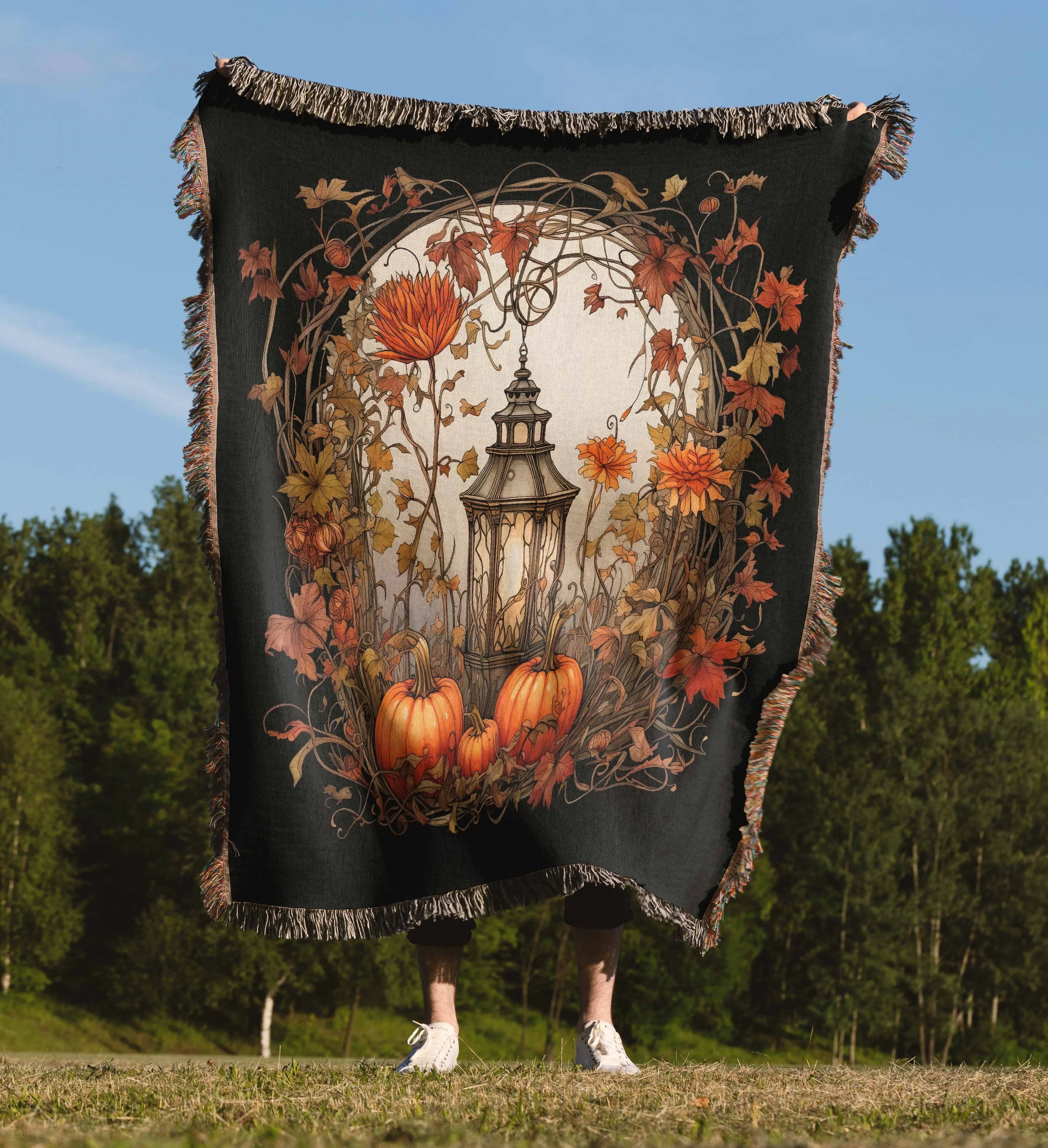 Halloween Lantern Pumpkin Pattern 50" x 60" Gift Woven Jacquard Blanket