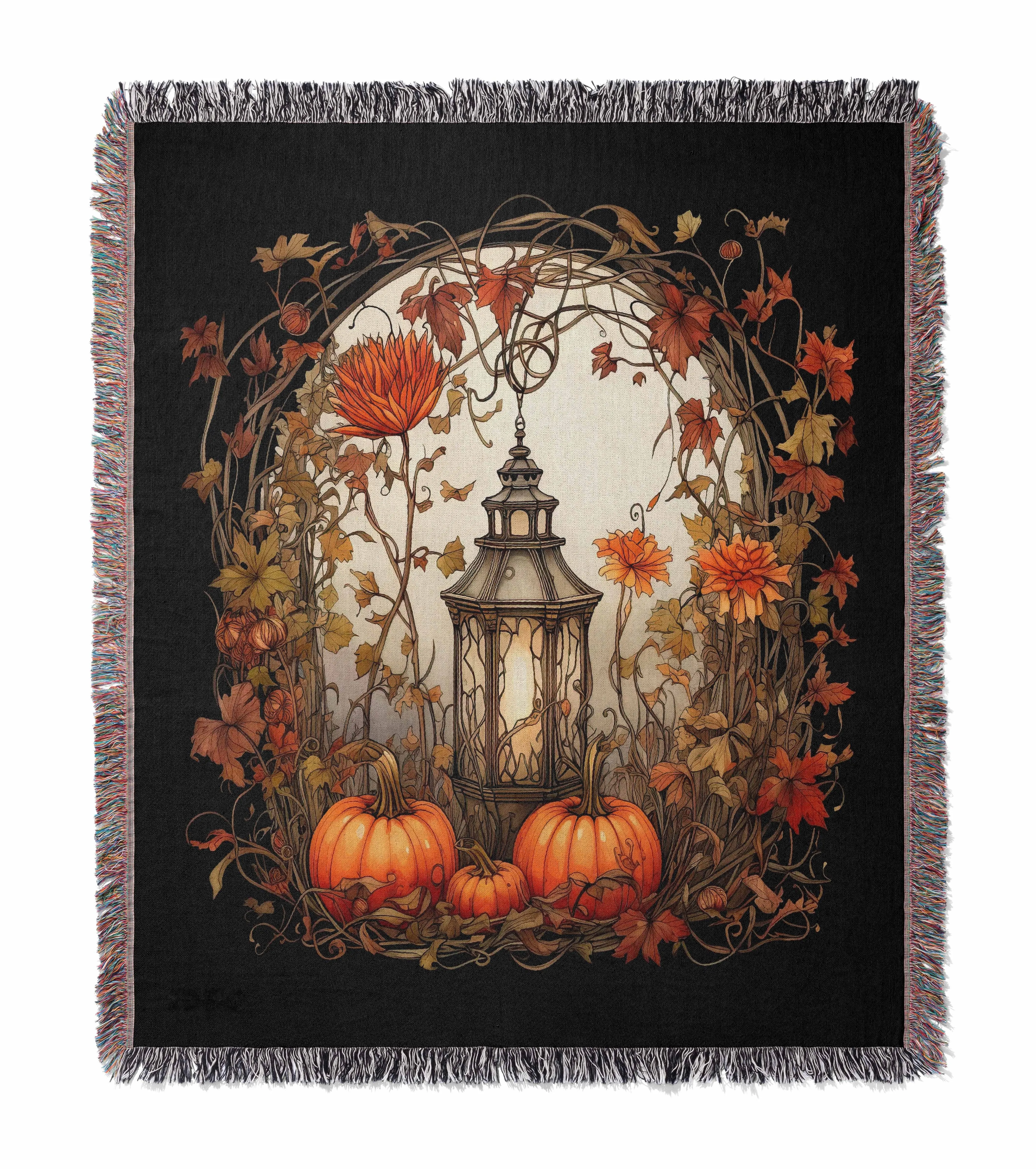 Halloween Lantern Pumpkin Pattern 50" x 60" Gift Woven Jacquard Blanket