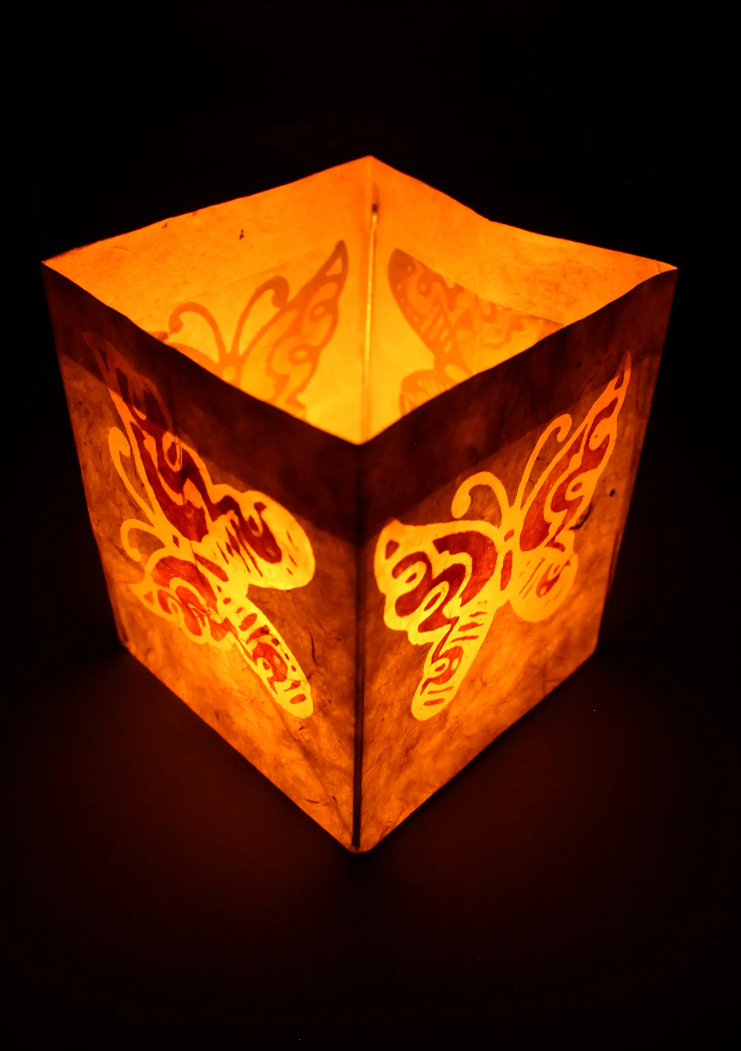 Handmade Brown Butterfly Printed Natural Lokta Paper Candle Lamp