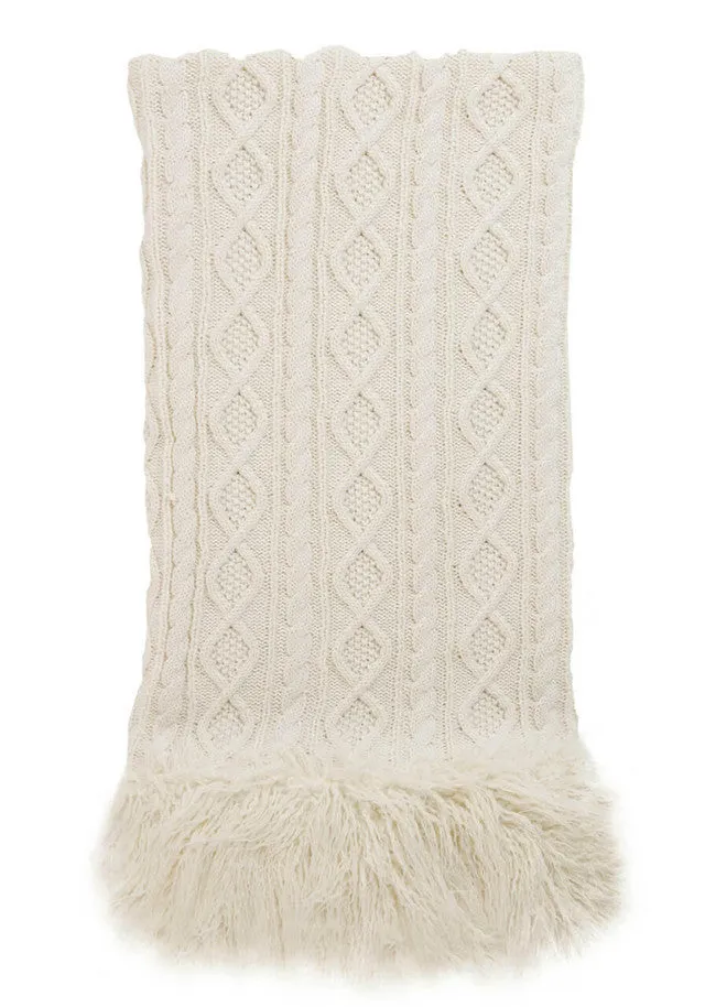 Ivory Knit Mongolian Trim Faux Fur Throw - 60X72