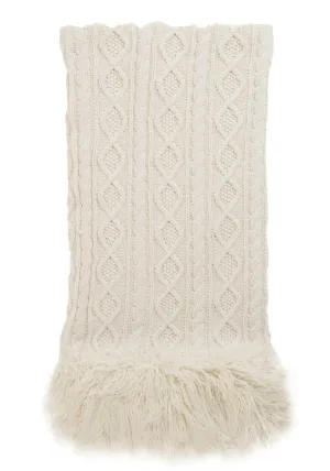 Ivory Knit Mongolian Trim Faux Fur Throw - 60X72