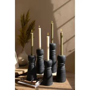 Kalalou - SET OF FIVE BLACK CLAY TAPER HOLDERS - H4292