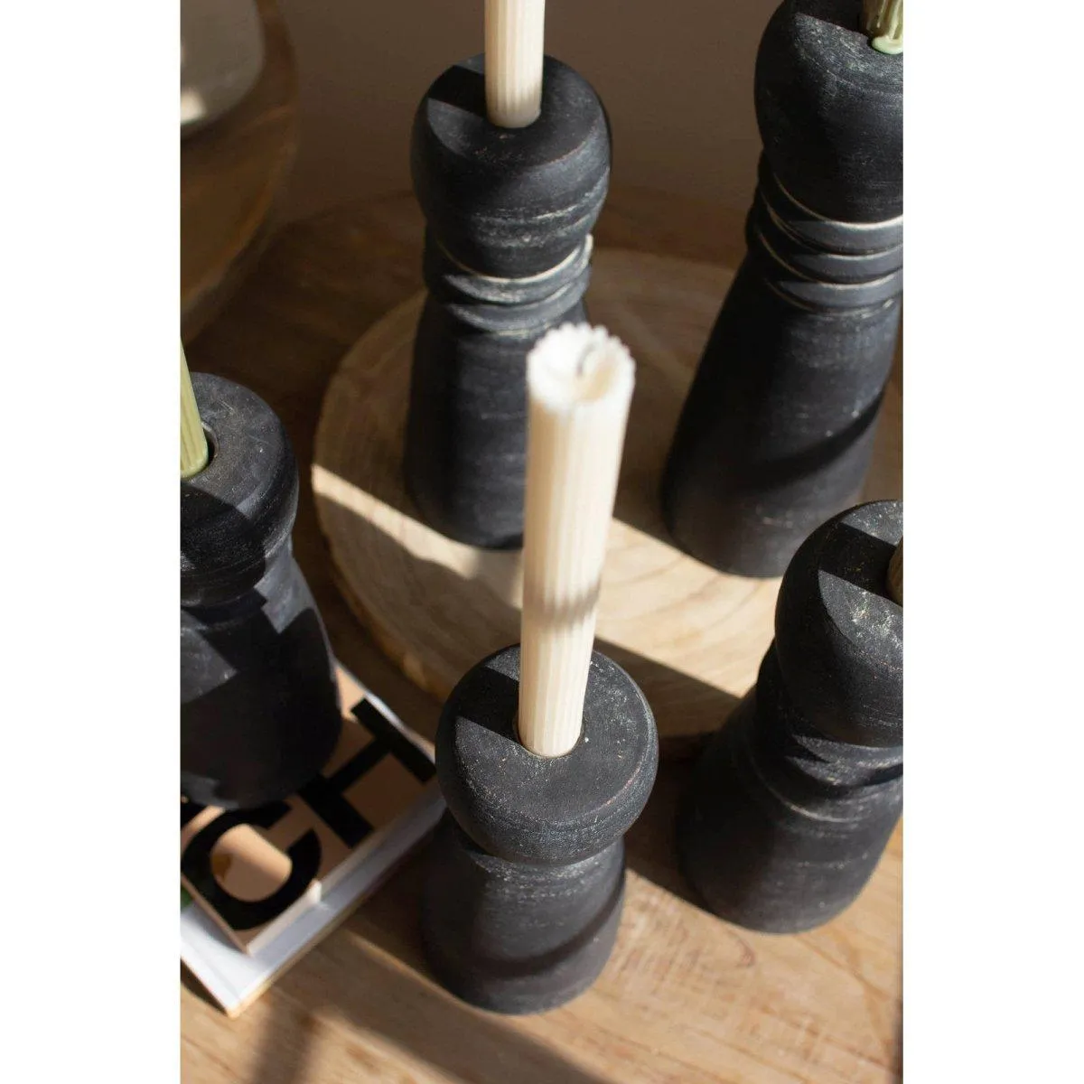 Kalalou - SET OF FIVE BLACK CLAY TAPER HOLDERS - H4292