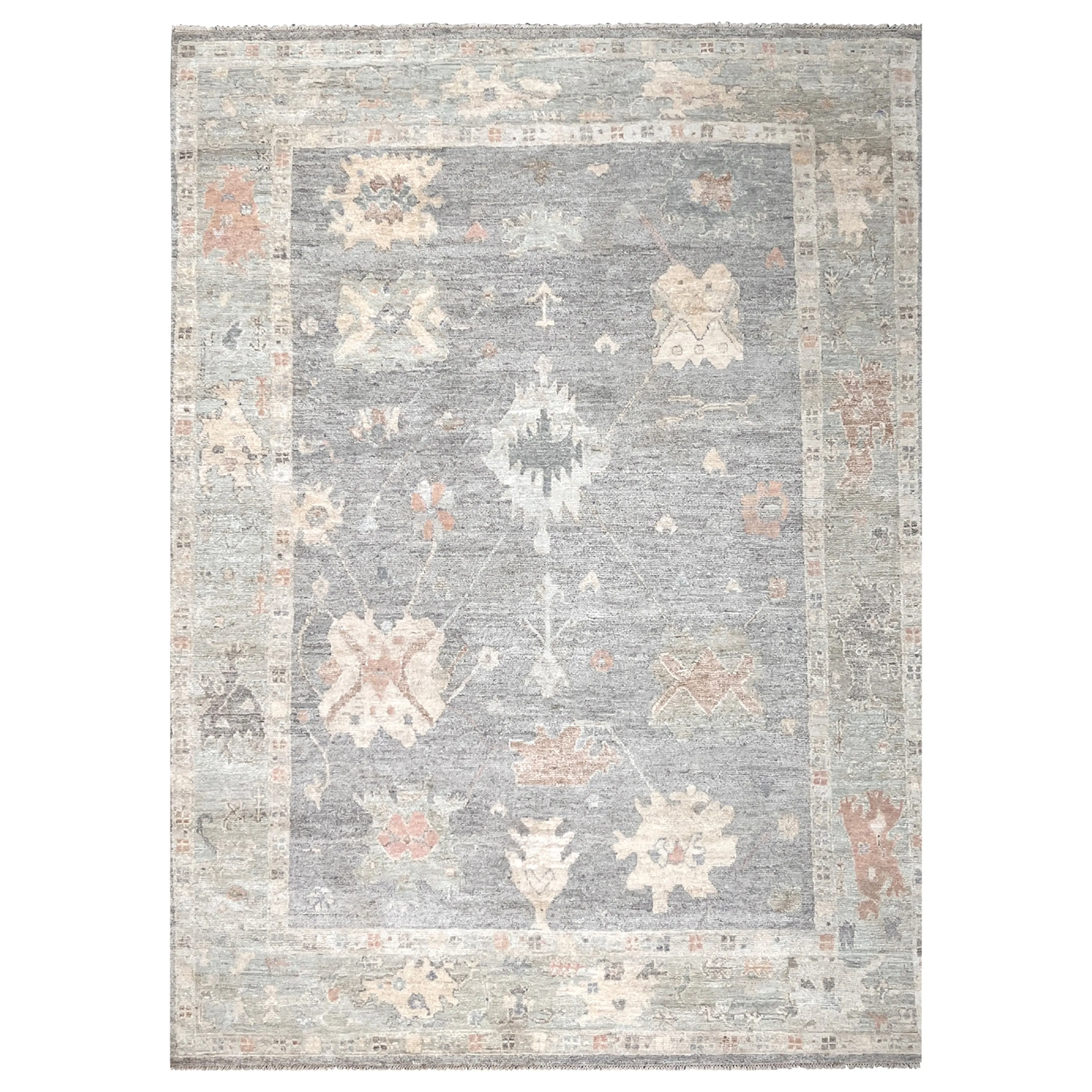 Light Grey Traditional Oushak Silk Rug - 9' x 12'