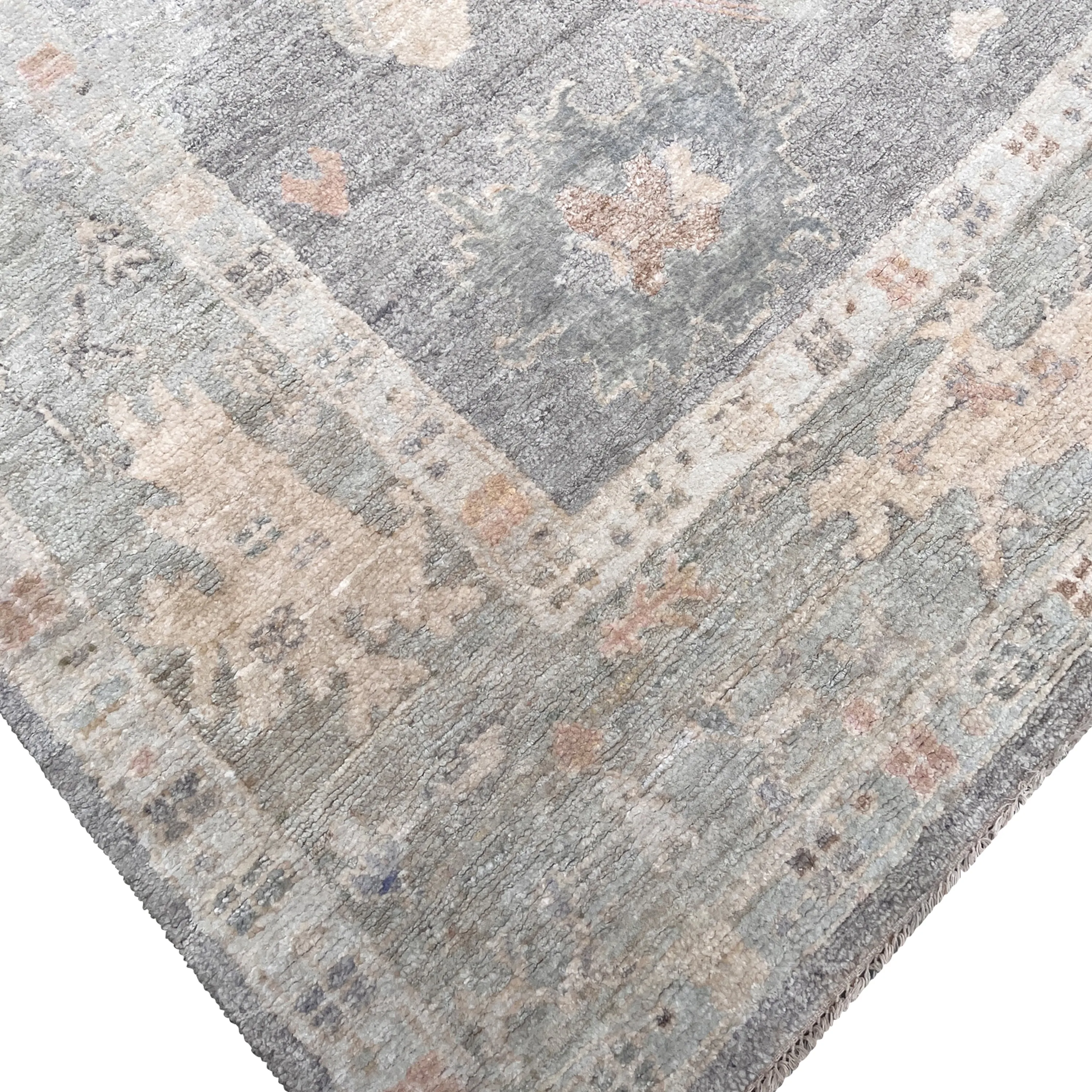 Light Grey Traditional Oushak Silk Rug - 9' x 12'