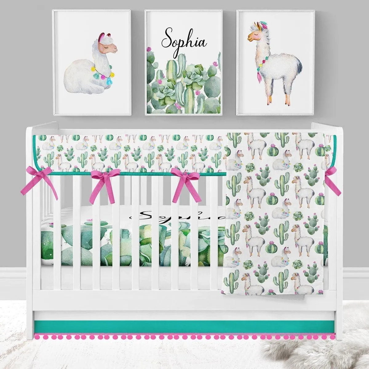 Llama Love Personalized Cactus Nursery Pillow