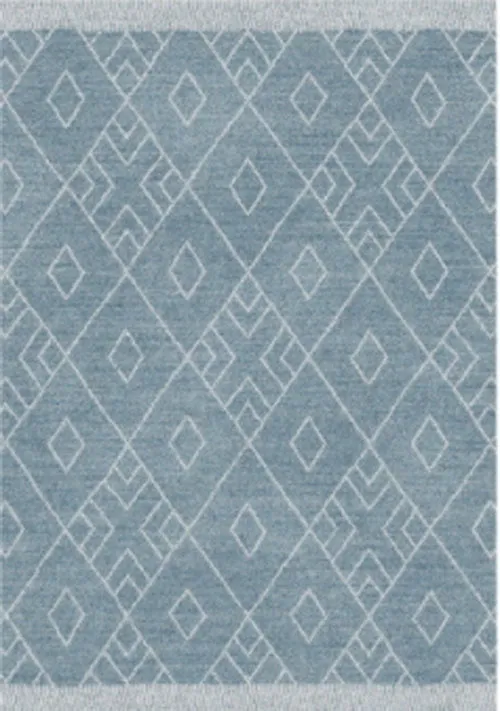 Marjan-Diamond/Rhombus Pattern Geometric Thick Soft Shaggy Rug (Blue/Ivory, 120x170xm)