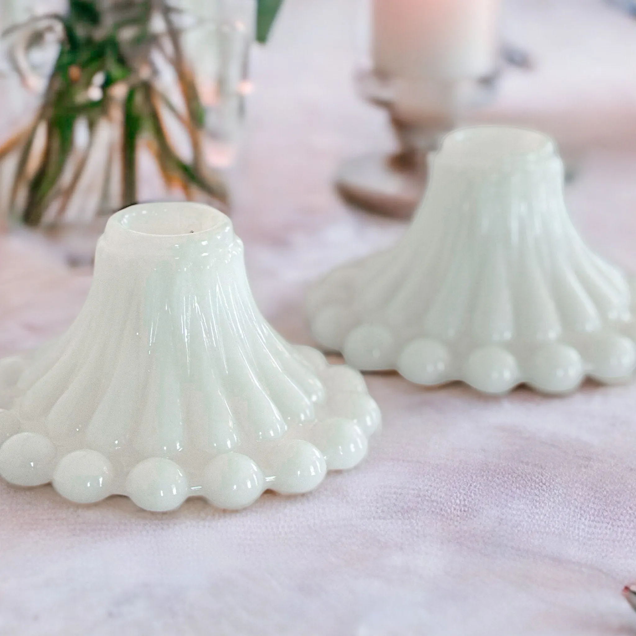 Milk Glass Bubble Candle Holders