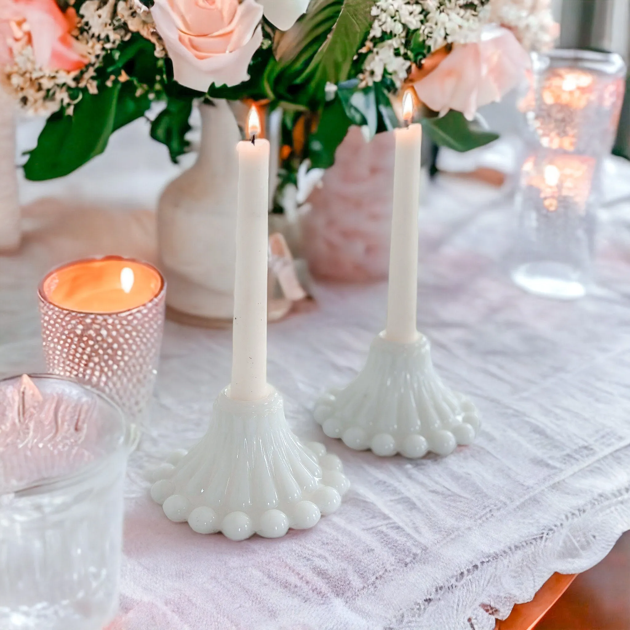 Milk Glass Bubble Candle Holders