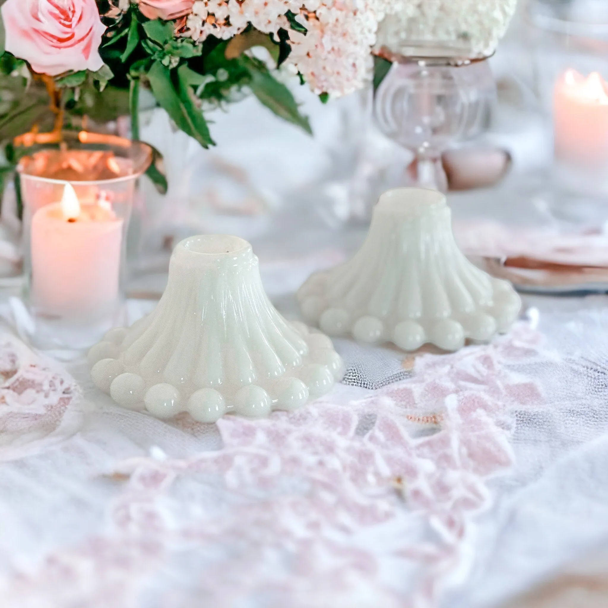 Milk Glass Bubble Candle Holders