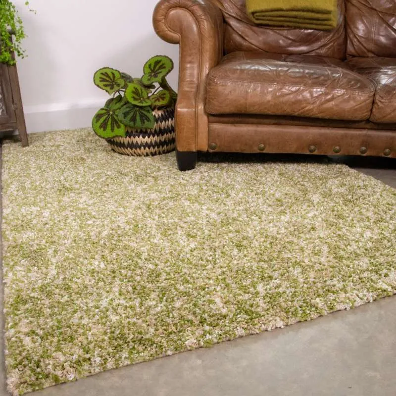 Mottled Mossy Fern Green Shaggy Rug