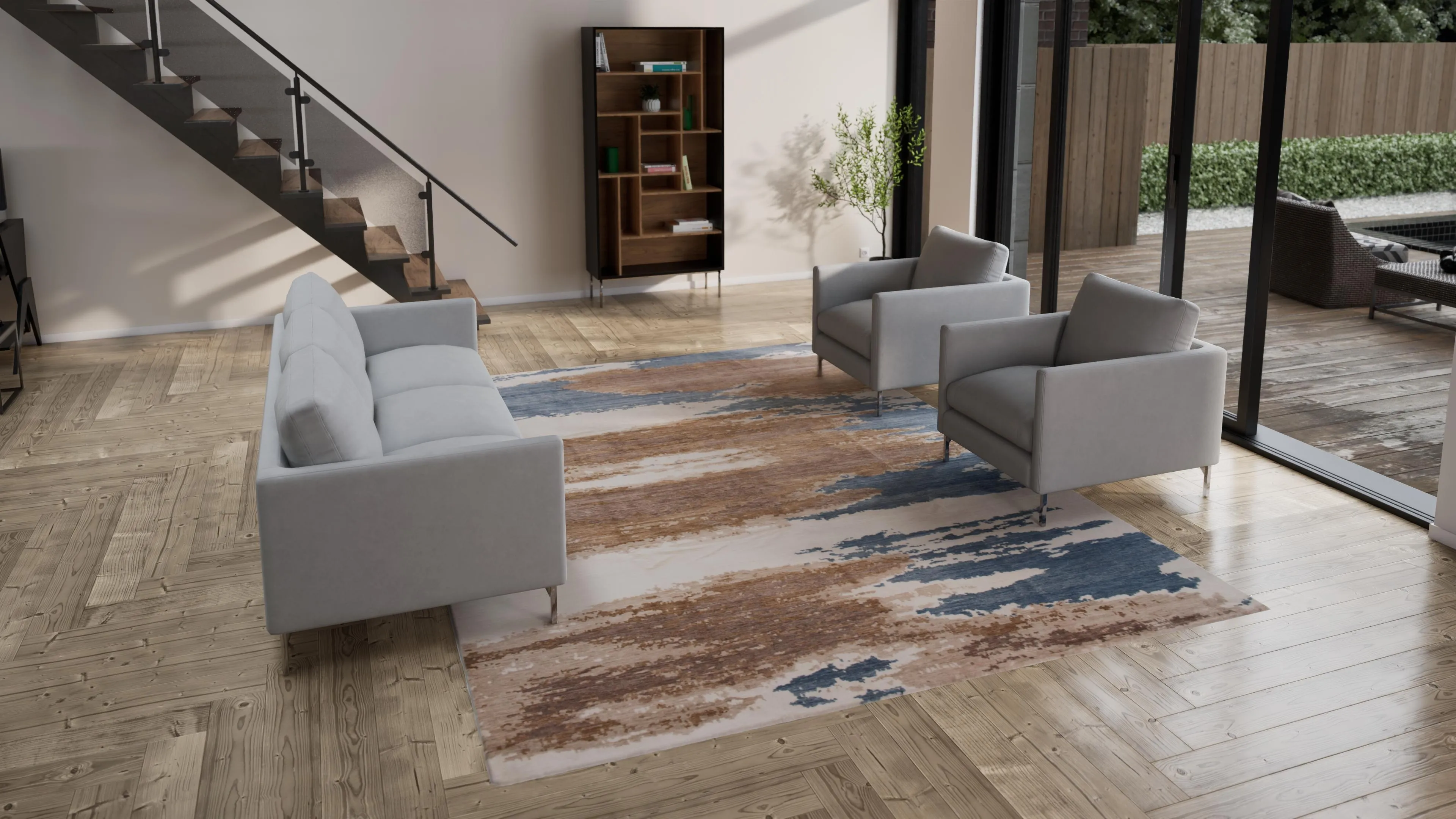 Multicolored Modern Cotton Blend Rug - 9'1" x 12'3"