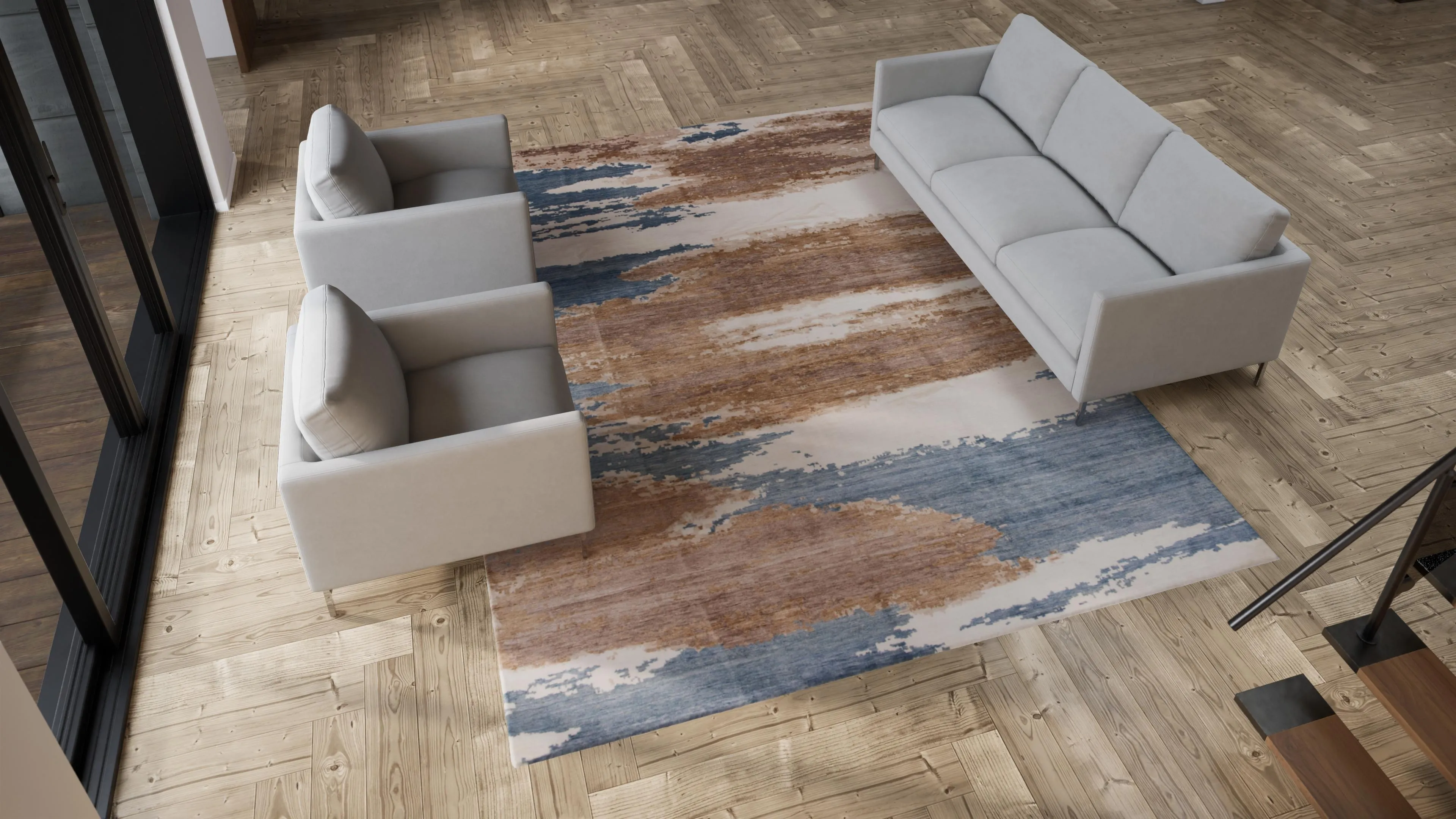 Multicolored Modern Cotton Blend Rug - 9'1" x 12'3"