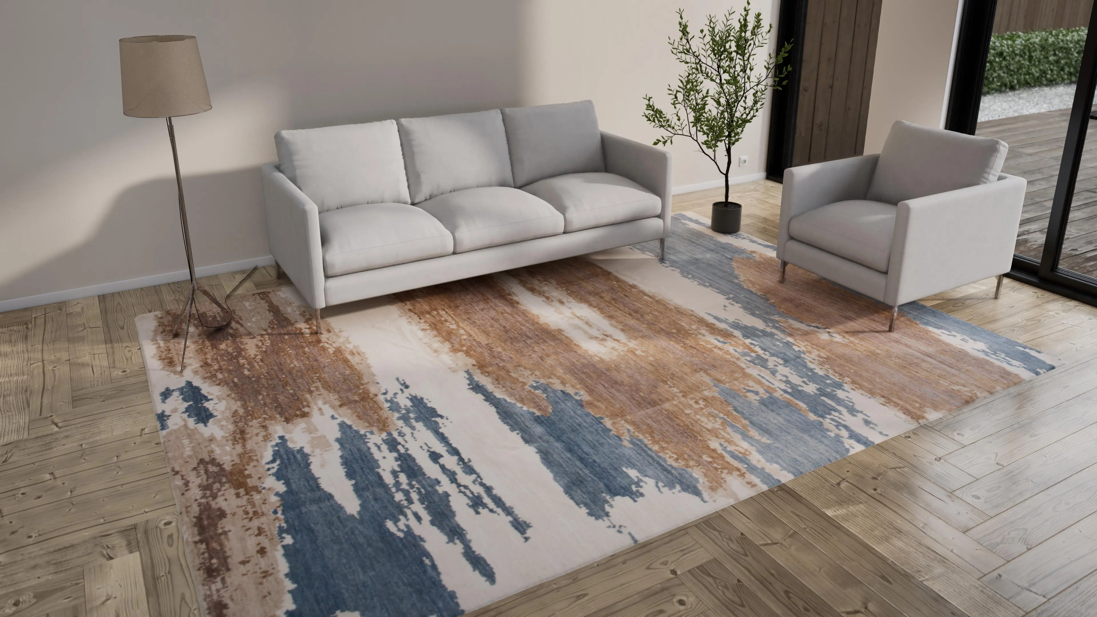 Multicolored Modern Cotton Blend Rug - 9'1" x 12'3"