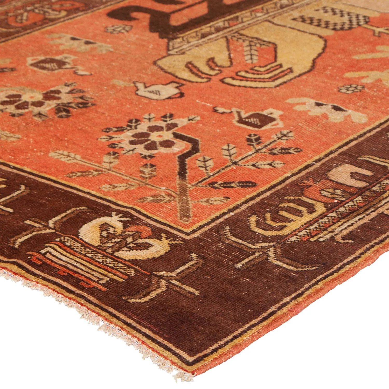 Orange Vintage Traditional Wool Kohtan Rug - 4'3" x 8'5"