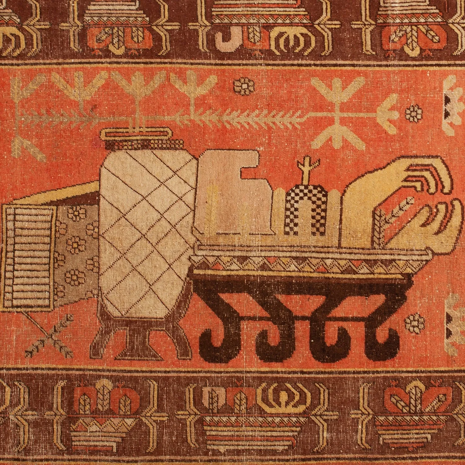 Orange Vintage Traditional Wool Kohtan Rug - 4'3" x 8'5"