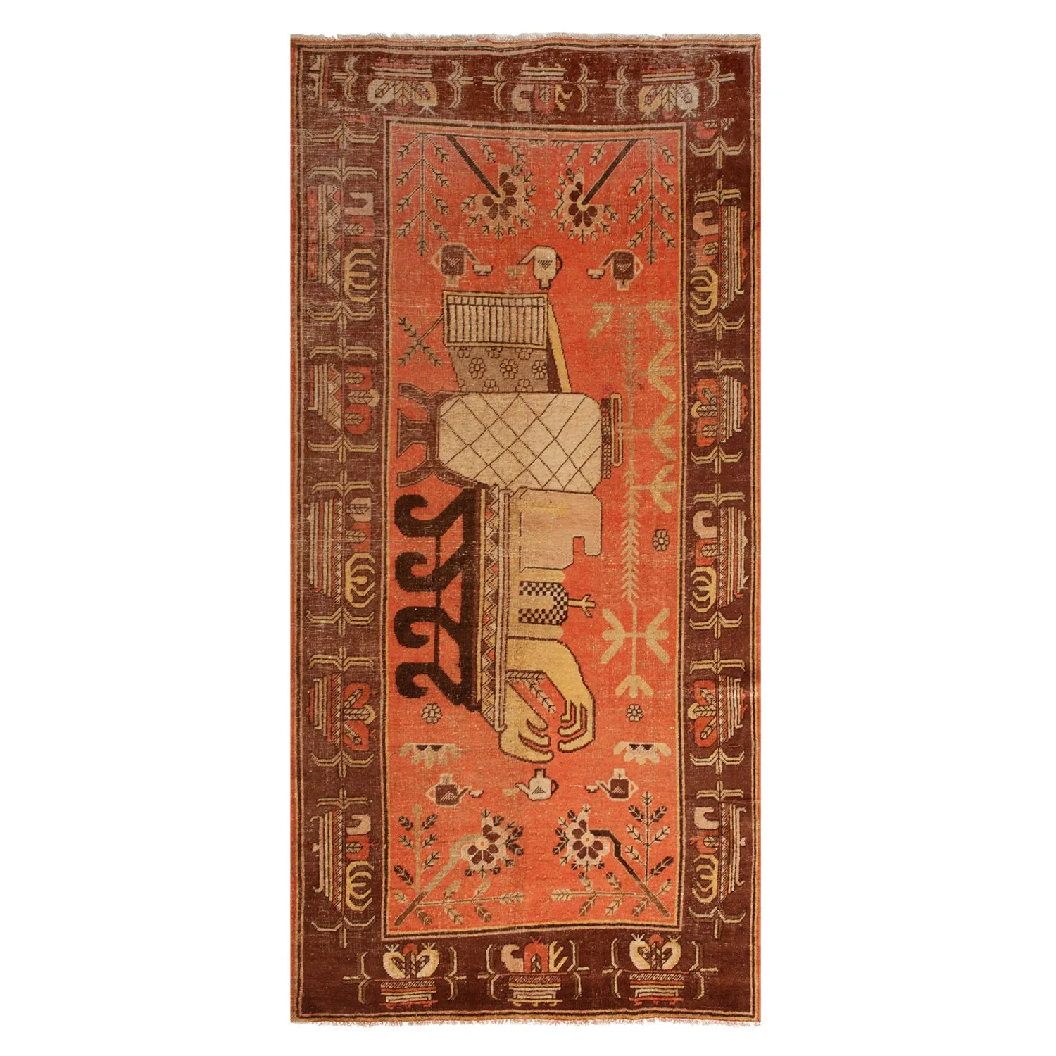 Orange Vintage Traditional Wool Kohtan Rug - 4'3" x 8'5"