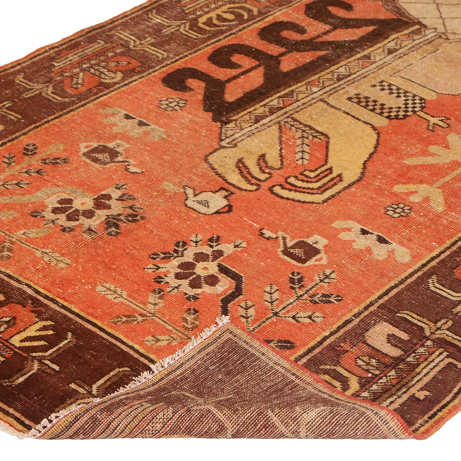Orange Vintage Traditional Wool Kohtan Rug - 4'3" x 8'5"