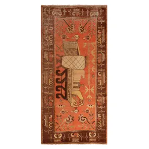 Orange Vintage Traditional Wool Kohtan Rug - 4'3" x 8'5"
