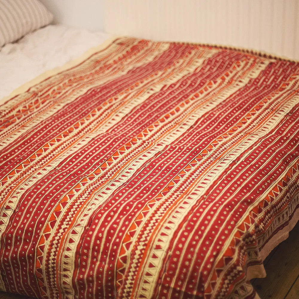 orange zigzag block print throw