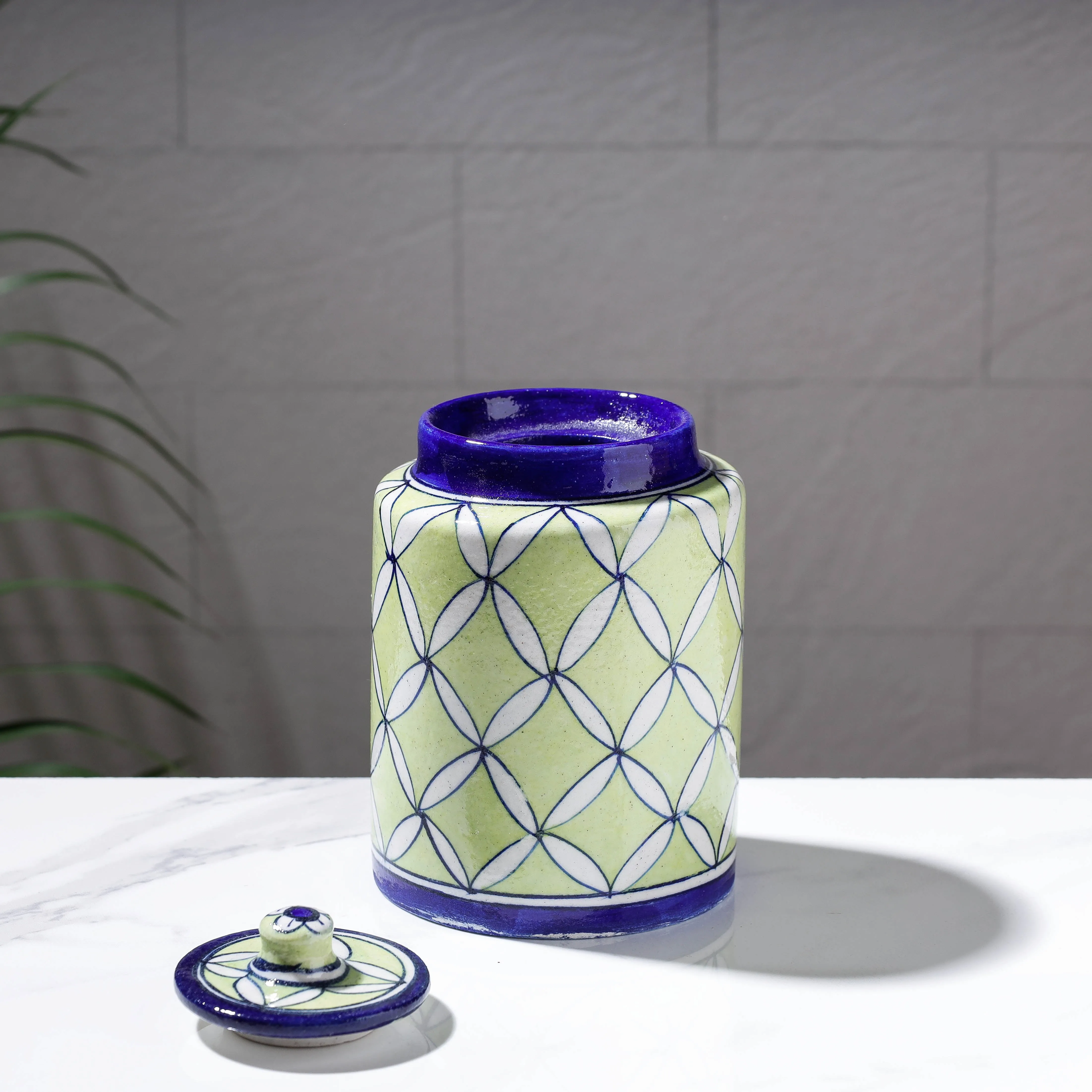 Original Blue Pottery Ceramic Barni/Storage Jar with Lid (Big)