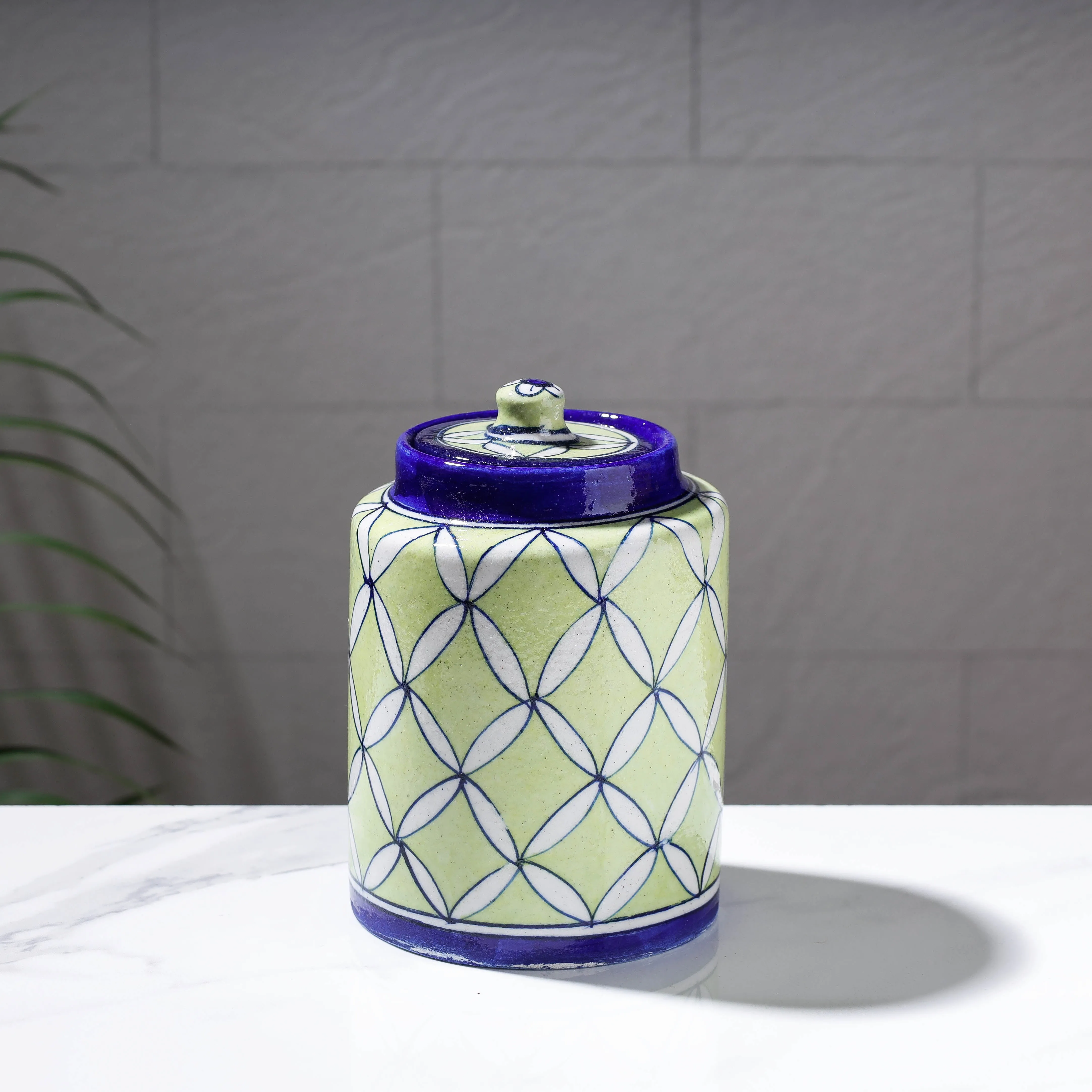 Original Blue Pottery Ceramic Barni/Storage Jar with Lid (Big)