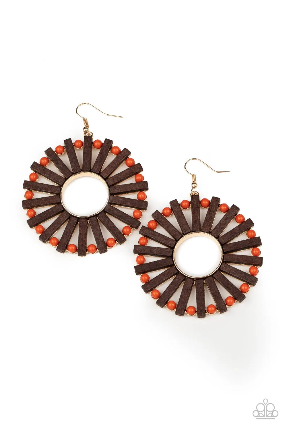 Paparazzi Earring ~ Solar Flare - Orange - Wooden Earring