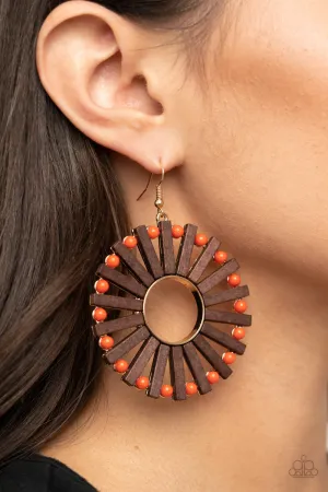 Paparazzi Earring ~ Solar Flare - Orange - Wooden Earring
