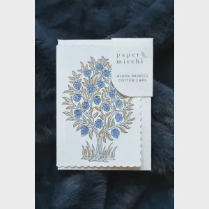 Paper Mirchi Card Hand Block Printed Mogra Periwinkle